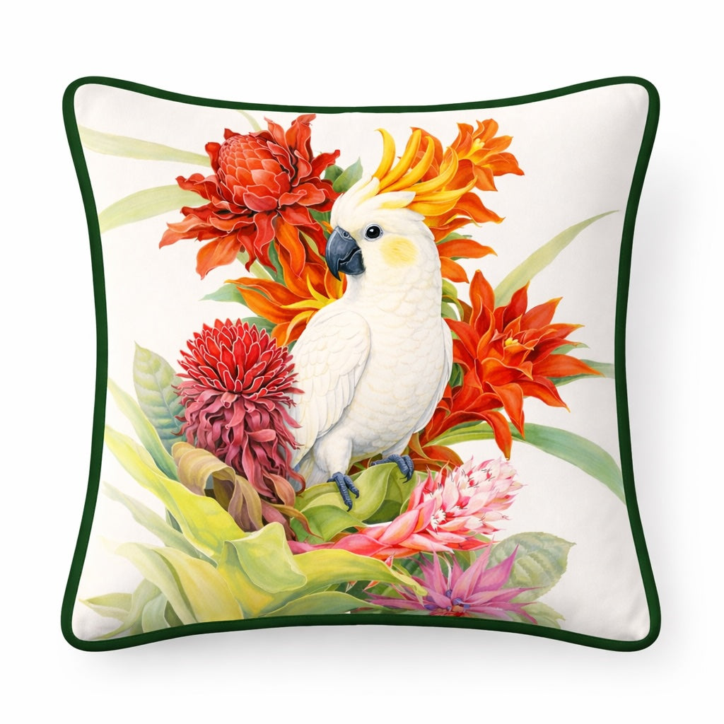 Deko Kissen „Floral Luxury Papagei“ 45 x 45 cm – Blumen Design mit Keder