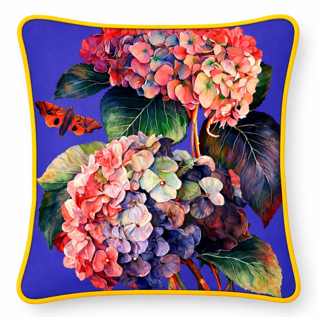 Kissen Hortensia - Deko Kissen 45x45 cm - Hortensie mit Schmetterling